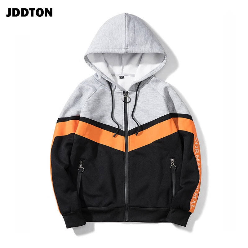 

JDDTON Winter Men Fleece Hoodies Splice Zipper Sweatshirts Hooded Clothing Casual Streetwear Fashion Loose Outwear EU Size JE252