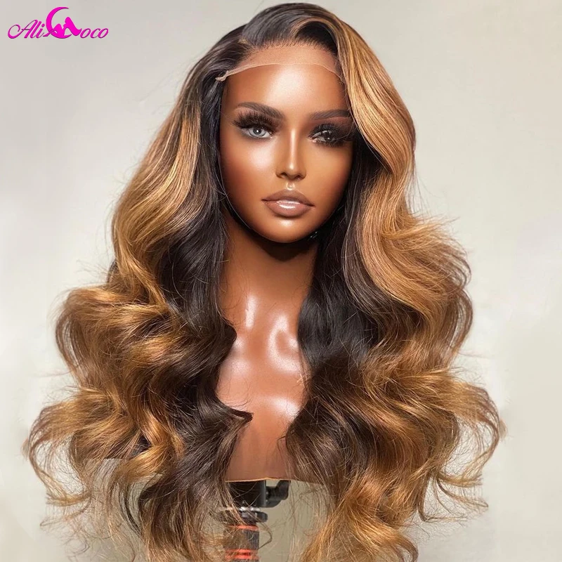 

Ali Coco Honey Blonde Body Wave Human Hair Lace Front Wigs 27 Colored 5x5 Lace Closure Human Hair Wig Pre Plucked Transparent