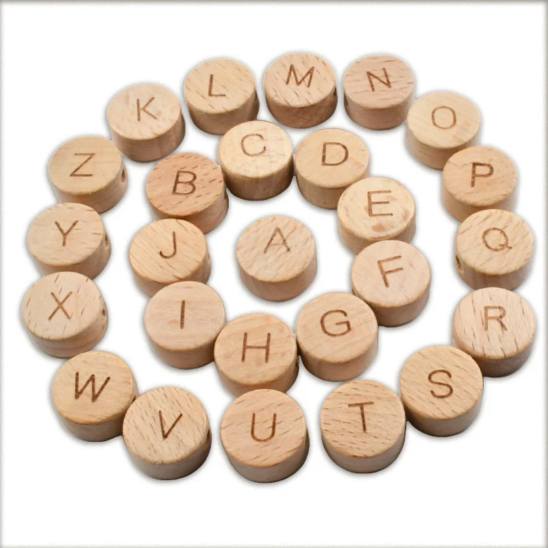 26pcs/lot Natural Wooden English Alphabet Beads 15mm Initials Letter Beads For jewelry Bracelet Necklace making DIY Accessories images - 6