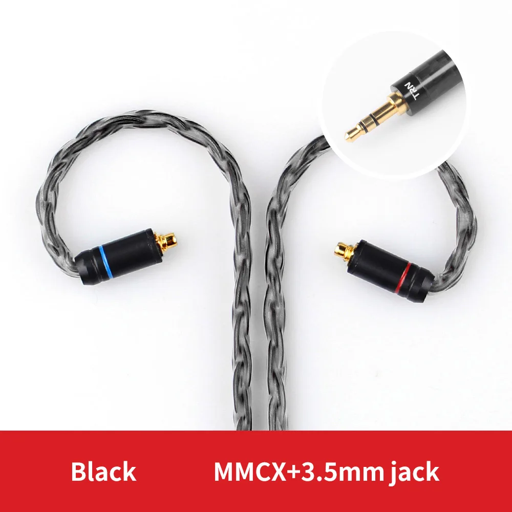Black 3.5mm MMCXPin TRN T2 наушники 16 ядерный посеребренный кабель 0,75 мм 0,78 мм MMCX/2Pin разъем для KZ ZSA ZS10 ZSR TRN V80 V10 V20 обновленный кабель - Цвет: Black 3.5mm MMCXPin