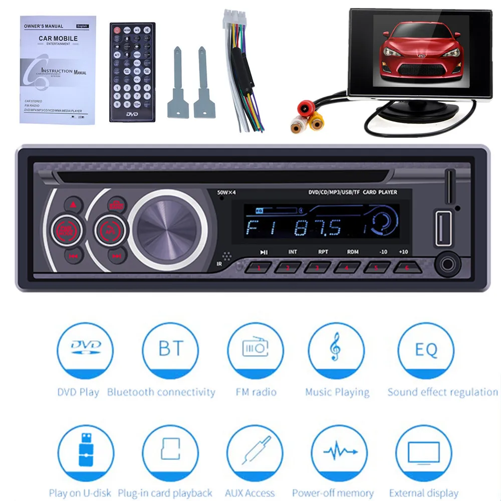 1 Дисплей+ автомобильный CD-плеер DVD VCD Player Bluetooth 4,0 Аудиомагнитола видео Выход музыкальный плеер DVD плеер/USB/AUX/TF ЖК-дисплей авто мультимедиа