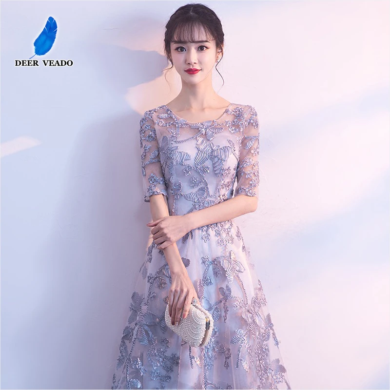 DEERVEADO Robe De Soiree элегантное вечернее платье с коротким рукавом длинное торжественное платье вечернее платье сексуальное с открытой спиной платье для выпускного вечера M253