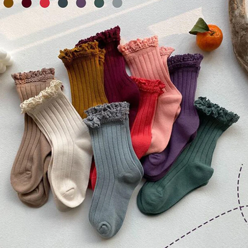 Calcetines hasta la rodilla de algod&oacute;n acanalado para ni&ntilde;a peque&ntilde;a, medias de tubo largo, ropa para ni&ntilde;o, calentadores de piernas, primavera y oto&ntilde;o-2