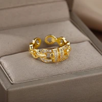 fashion light luxury ins chain opening adjustment ring female korean version micro inlaid couple ring retro index finger ring