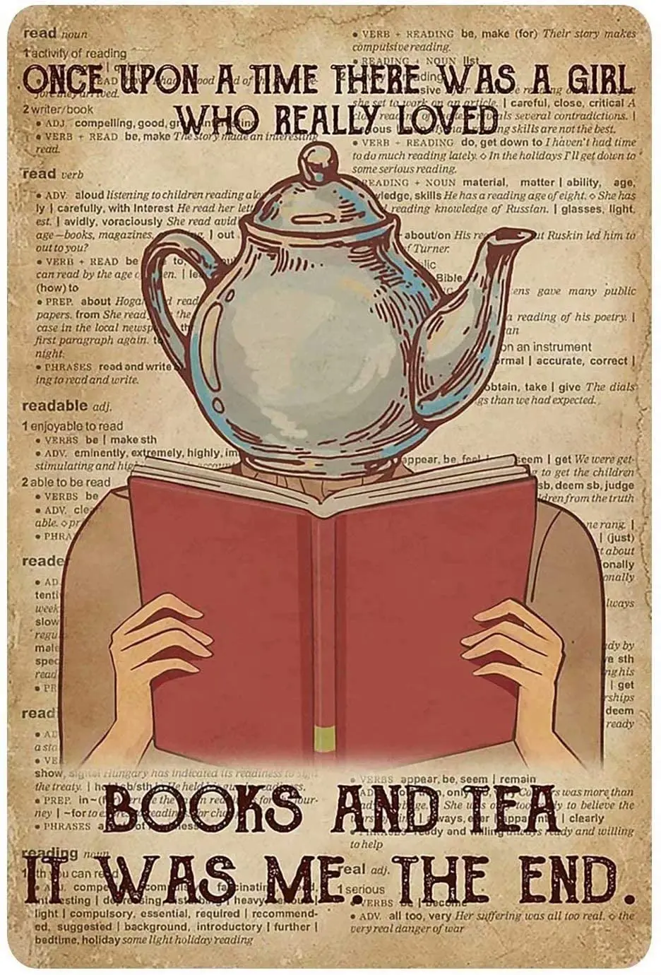 

Металлический жестяной знак, там была девушка, которая действительно любит книги и чай, это я, книги, металлический жестяной знак, металлический жестяной знак, стена