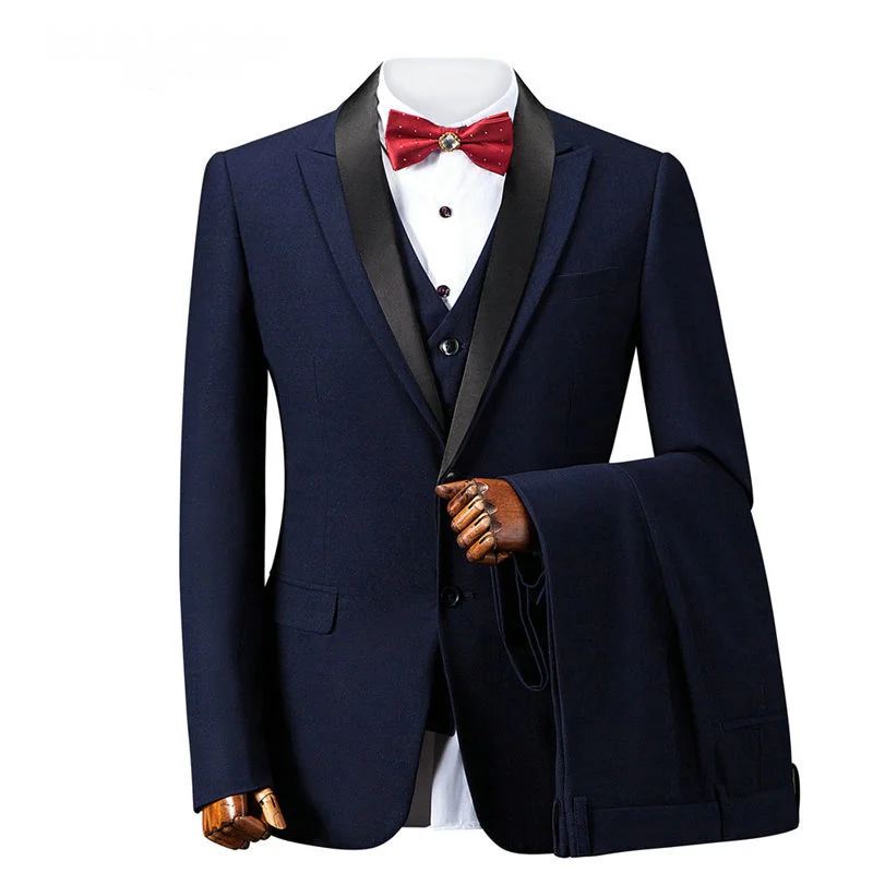 

Мужские костюмы для выпускного вечера, Свадебный костюм жениха, 3 предмета (пиджак + брюки + жилет), темно-синий приталенный деловой мужской с...
