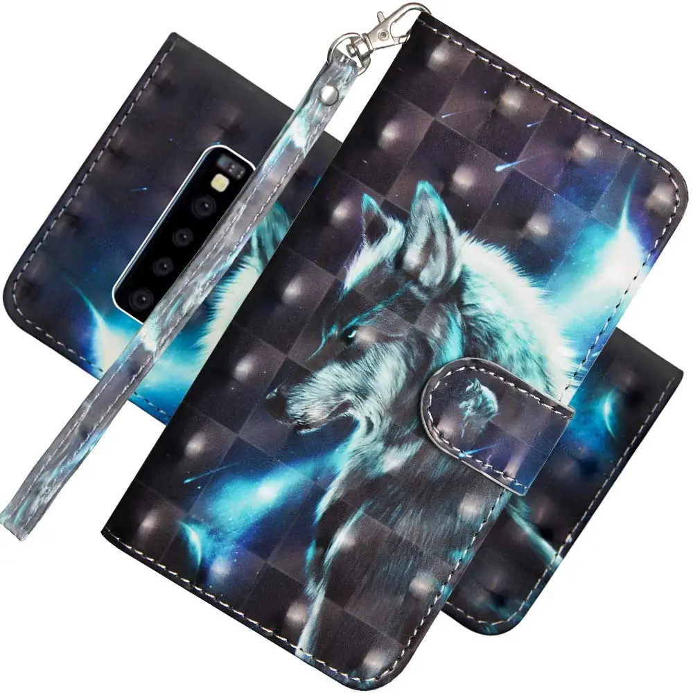 Wolf 3D чехол-кошелек для samsung Galaxy S10 S9 S8 Plus S10E чехол из искусственной кожи с подставкой Чехол для samsung Galaxy Note 10 Plus - Цвет: Wolf