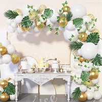 white balloon garland arch kit white gold confetti balloons 98 pcs artificial palm leaves 6 pcs wedding birthday decorations