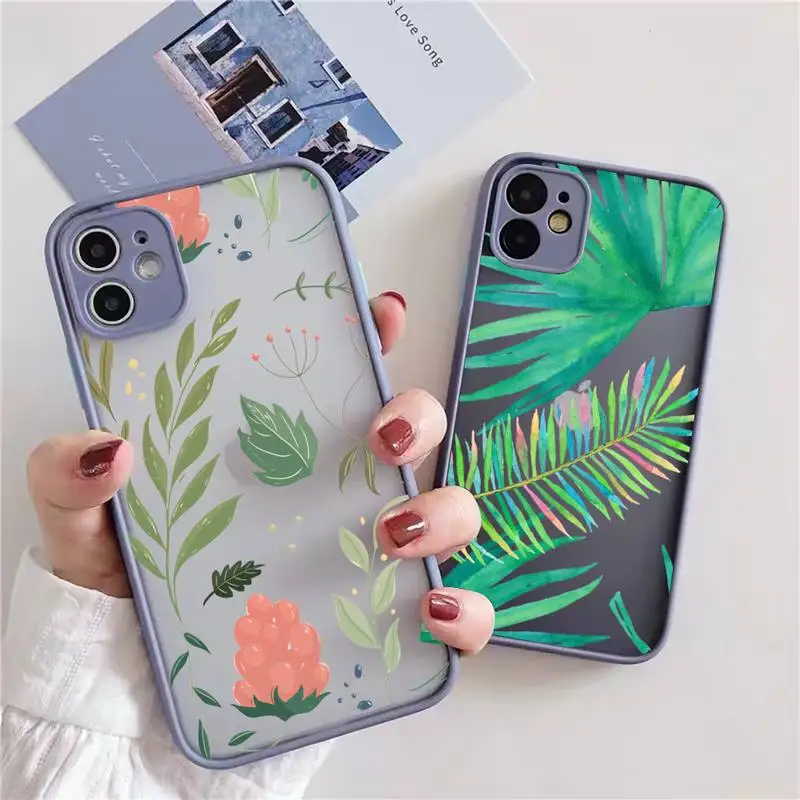 

Watercolor plants flowers Phone Case For iphone 13 12 11 xr xs x 7 8 pro max Light gray Soft TPU Silicone Clear Case Cover
