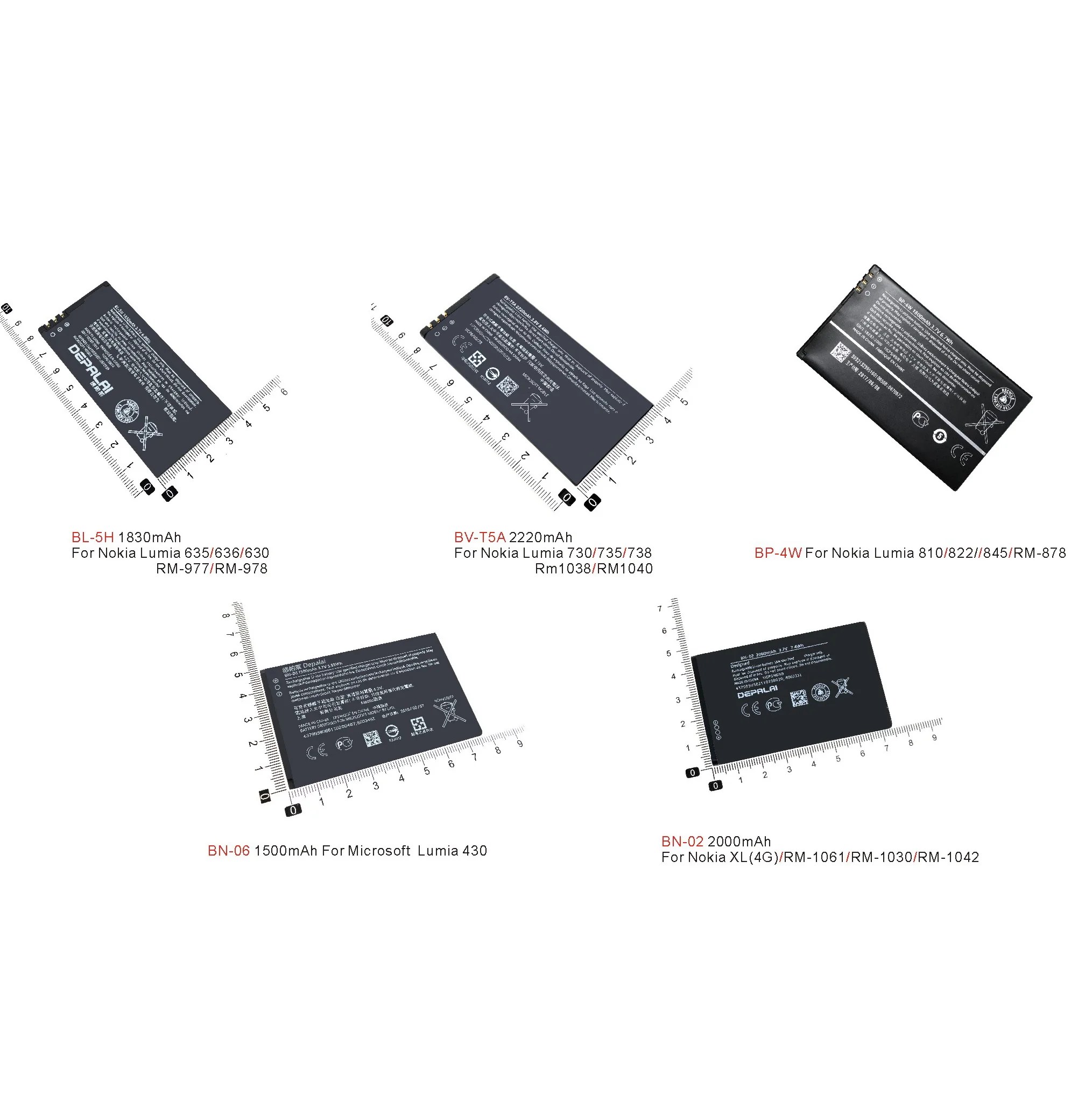 

Phone Battery BN-02 BN-06 BV-T5A BL-5H BP-4W For Nokia XL 4G RM-1061 1030 Lumia 430 730 735 738 810 822 845 RM1038 630 638 635