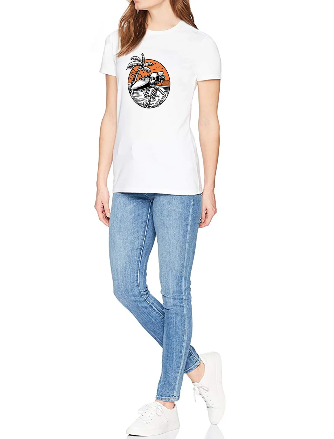 Женская Повседневная футболка с круглым вырезом и коротким рукавом Skull Surf Island