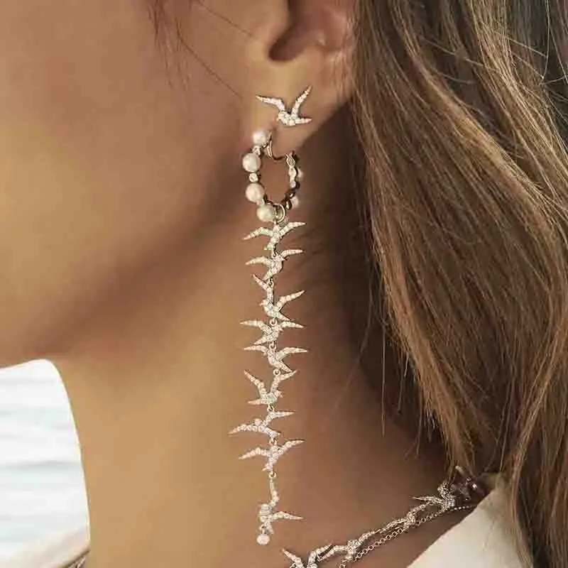 Pandoo модные очаровательные оригинальные 1:1 копии Асимметричные Длинные серьги с