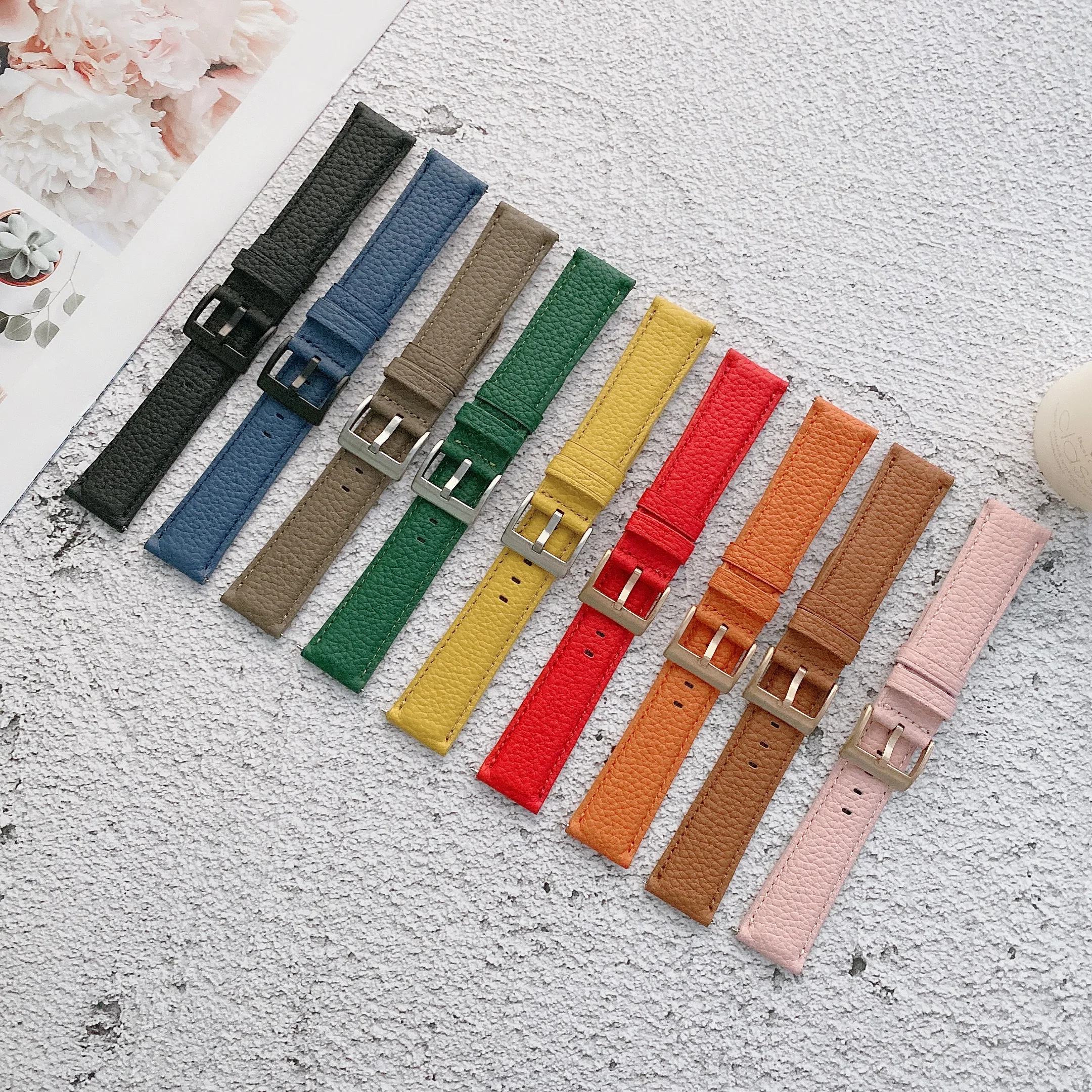 

20mm 22mm Watchband Lychee Pattern Leather Straps For Samsung Galaxy Huawei Watch Band Bracelet Wristband Sports Loop