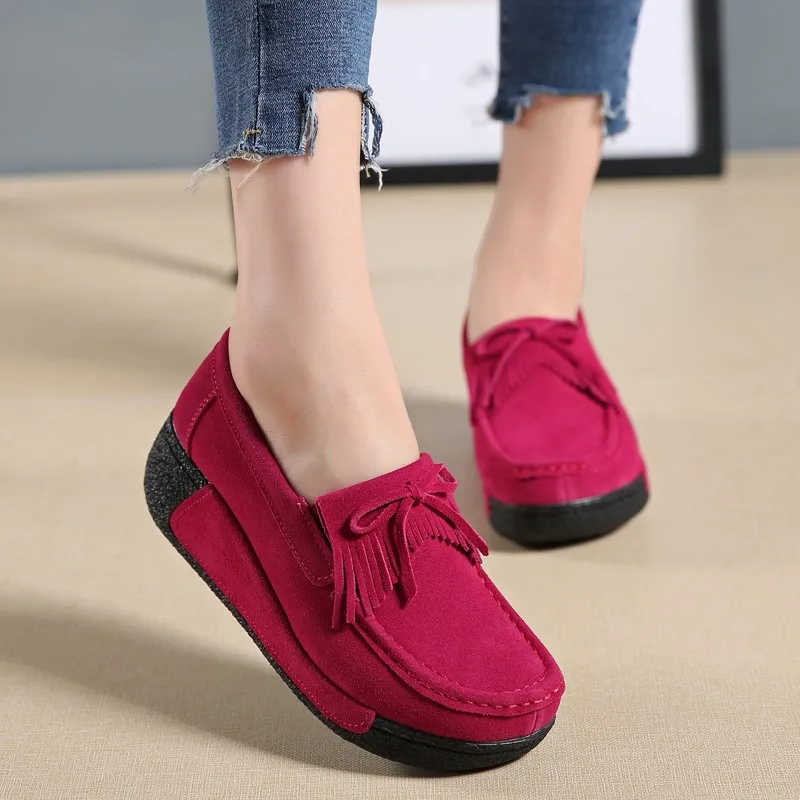 

Autumn Ladies Travel Shoes Suede Wedge Platform Sneakers Women Shoes Genuine Leather Casual Shoes Woman XKD7094