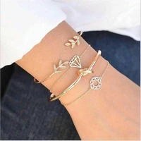 vintage women 4pcs leaf knot simple adjustable open bangle gold bracelet jewelry gold color bracelet for women jewelry gift