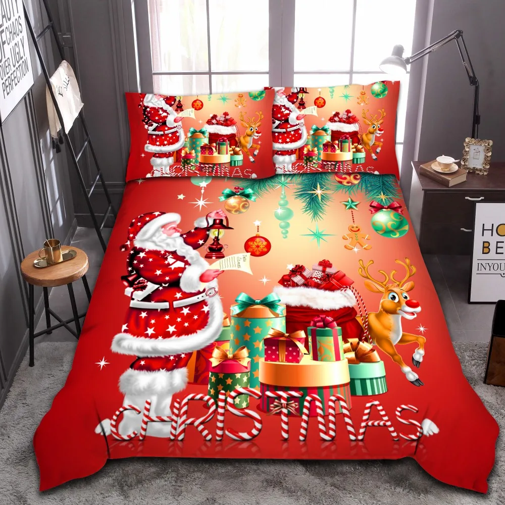 

3D Christmas Printed Bedding Set Bedclothes Comforter Duvet Cover Pillowcase Set Single Double King Size
