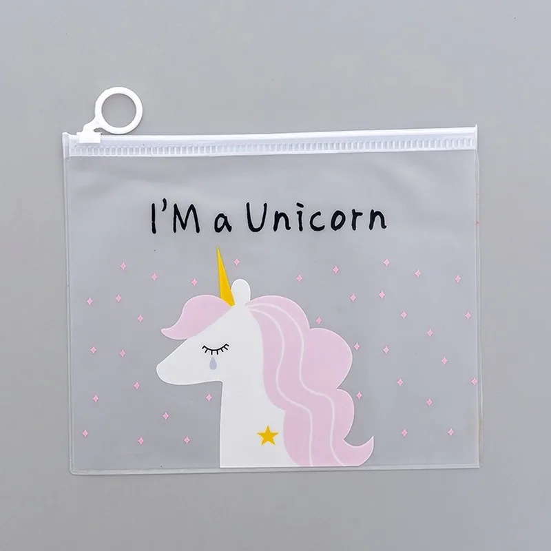 Creative simple pencil case transparent cute student zipper file bag plastic unicorn stationery supplies storage |