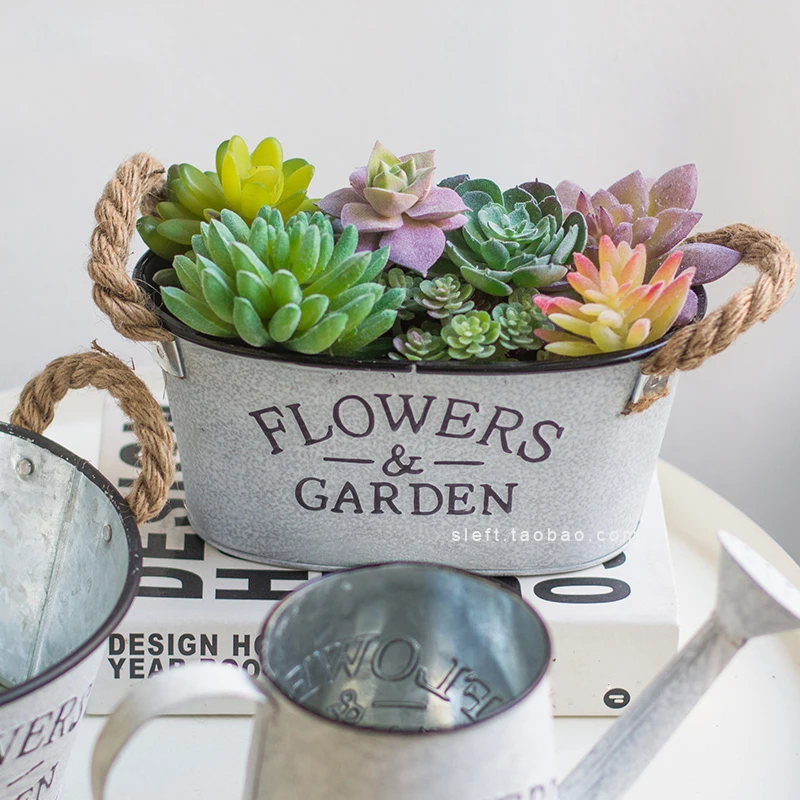 

1pcs white simple metal round iron skin succulents flower pot bucket pastoral style flower bucket creative iron flower J7A7741