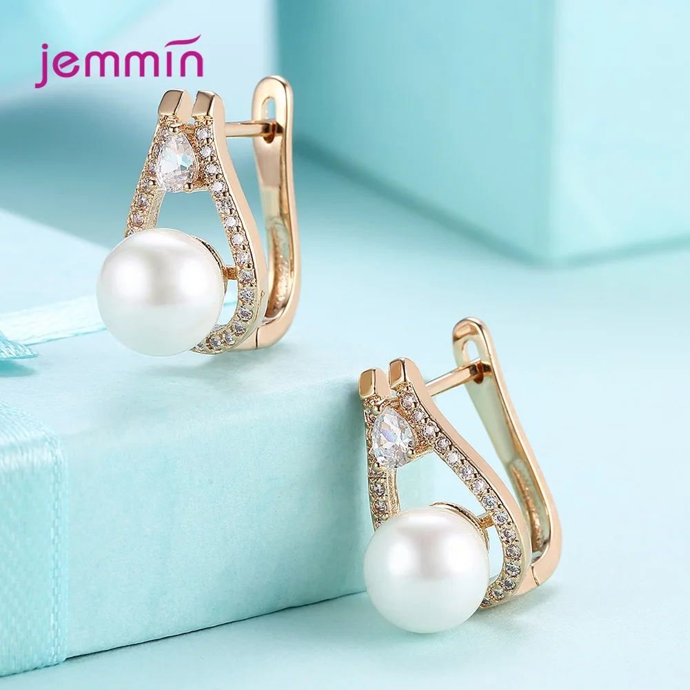 Элегантный S925 серебро белый жемчуг кулон кубический циркон обручи серьги