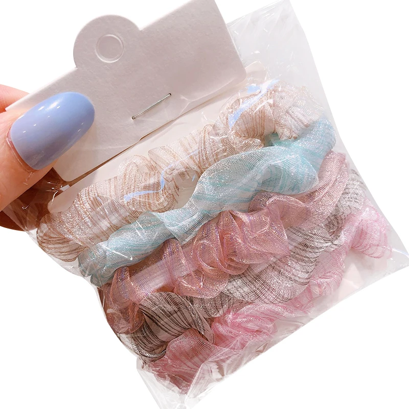 

5pcs=1set Children Lace Soft Ring Elastic Hair Bands Ponytail Holder Rubber Bands Scrunchie Kids Hair Accessories