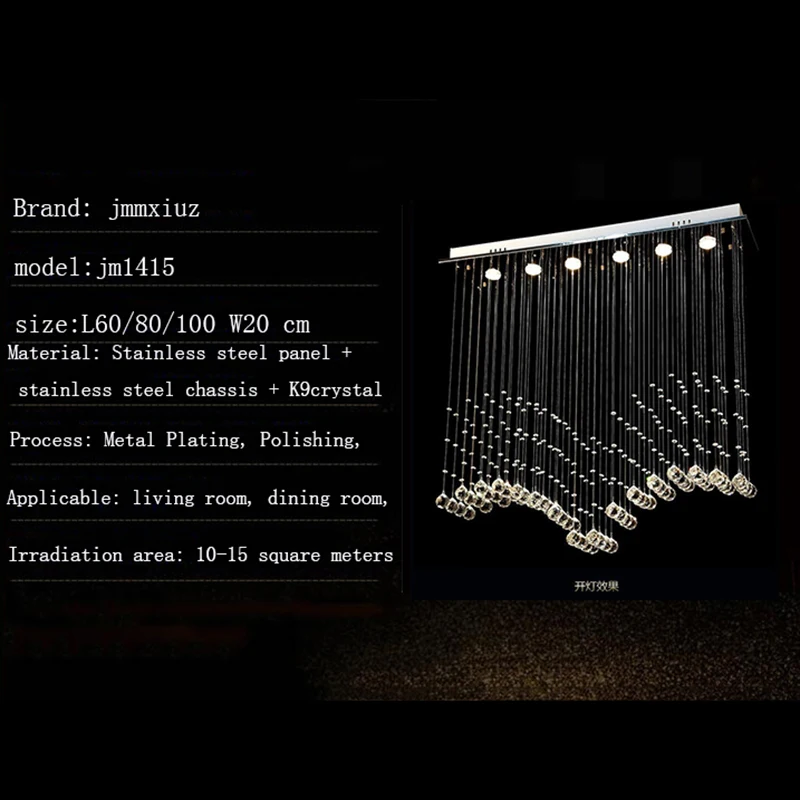 

Jmmxiuz Modern LED Restaurant Rectangular Chandeliers K9 Crystal Lamp LED Wave Crystal Light Bar Restaurant Living Room Lighting