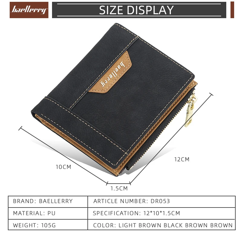 

Baellerry New Male Fashion Soft Leather Short Wallet Multi-card Site Vertical Buckle Zipper Money Bag Casual Coin Pocket for Men