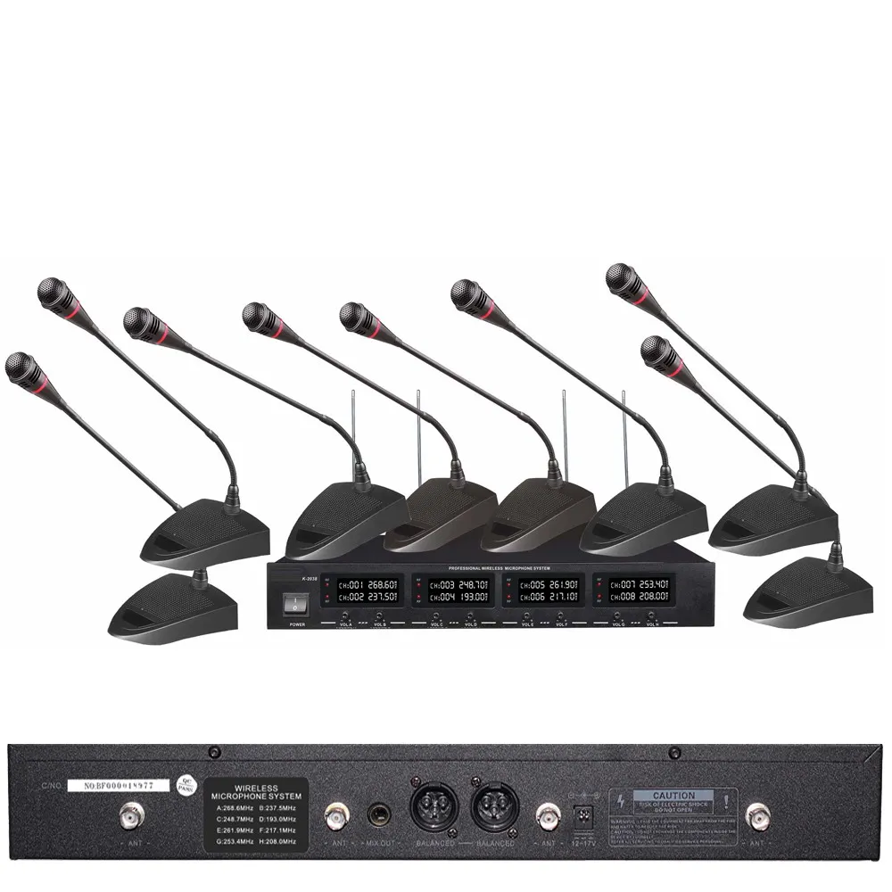 저렴한 호스트 판매 테이블 구즈넥 UHF 무선 데스크탑 8 마이크 시스템, 기자 회의 논의회의실 8 마이크 마이크 D2038