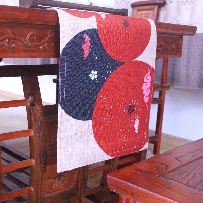 Плотная скатерть из хлопка и льна в японском стиле с укиевым принтом для чайного