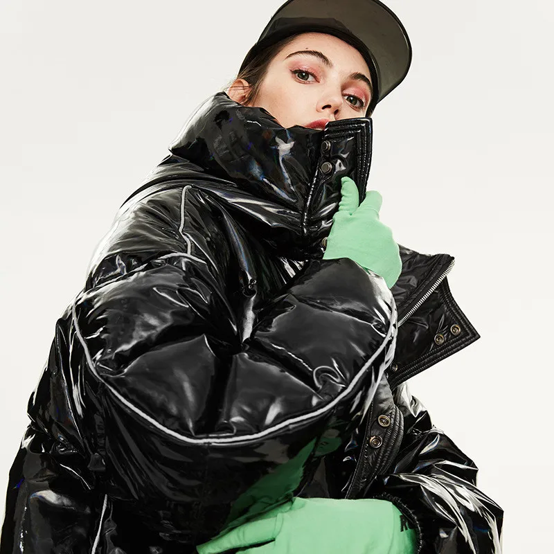 Зимний новый корейский непромокаемый лазерный пуховик Блестящая серебряная