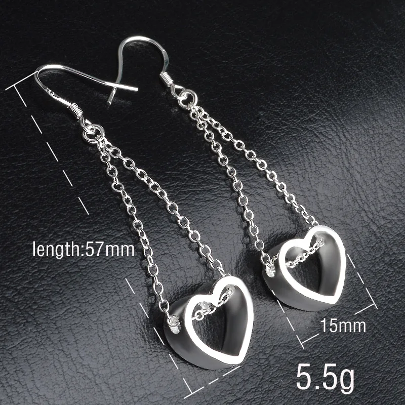 

Женские длинные серьги-сердечки из серебра 925 пробы