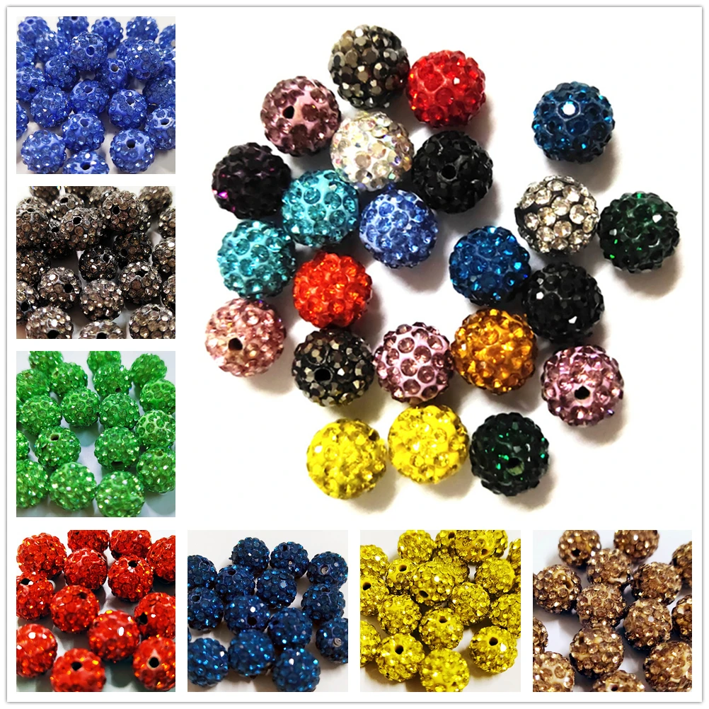 

AAAA+Quality 10mm All Color Polymer Clay 6 Rows Glitter Rhinestone Glass Ball Shamballaa Beads DIY Bracelet Necklace Accessories