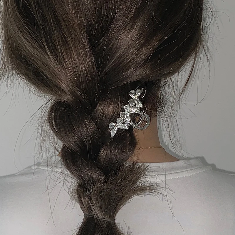 

Women Metal Butterfly Hair Claw Clamps Cool Girl Silver Butterfly Hair Claw Clip Mini Grab Clip Hairpin Hair Accessories