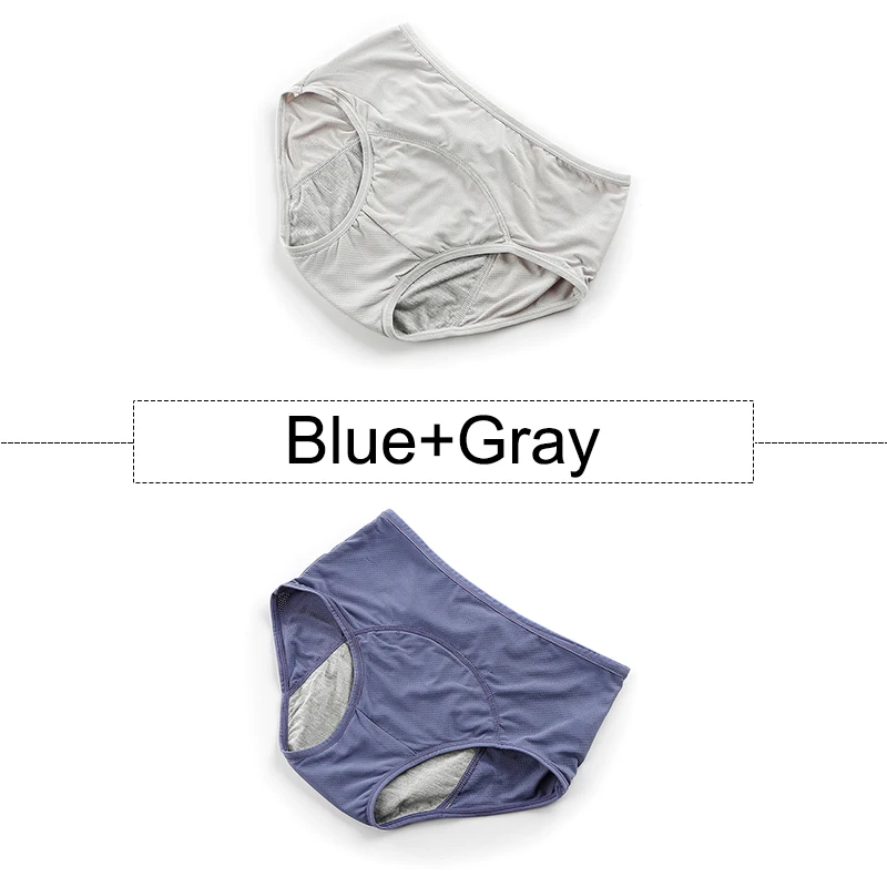 Blue Gray 2 шт./партия, хлопковые менструальные трусики, герметичное нижнее белье для женщин с высокой талией, бесшовные трусы с дышащими отверстиями, большие размеры - Цвет: Blue Gray