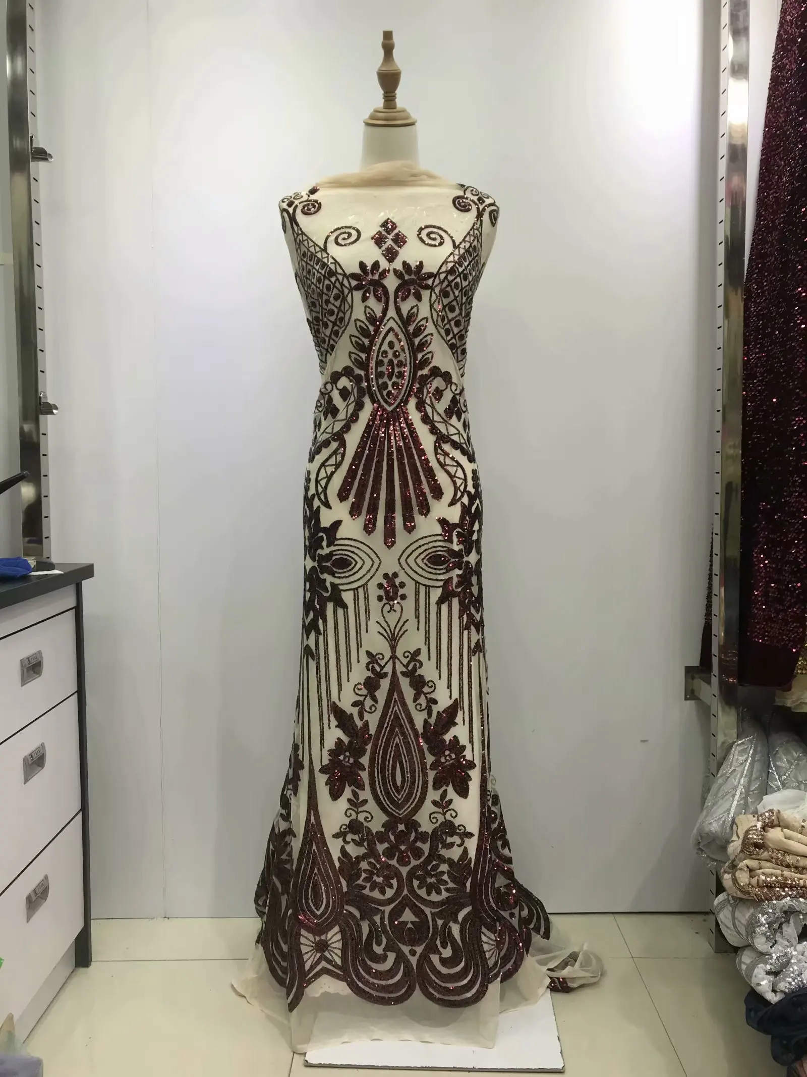 Wine African Lace Fabric High Quality Tulle With Sequins Velvet French Net For Women Dress JL3096 | Дом и сад