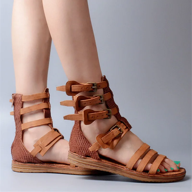 

Soft Genuine Leather Women Summer Sandals Straps Hollow Out Sandal Ladies Casual Gladiator Shoes Woman Flat Sandalias Mujer