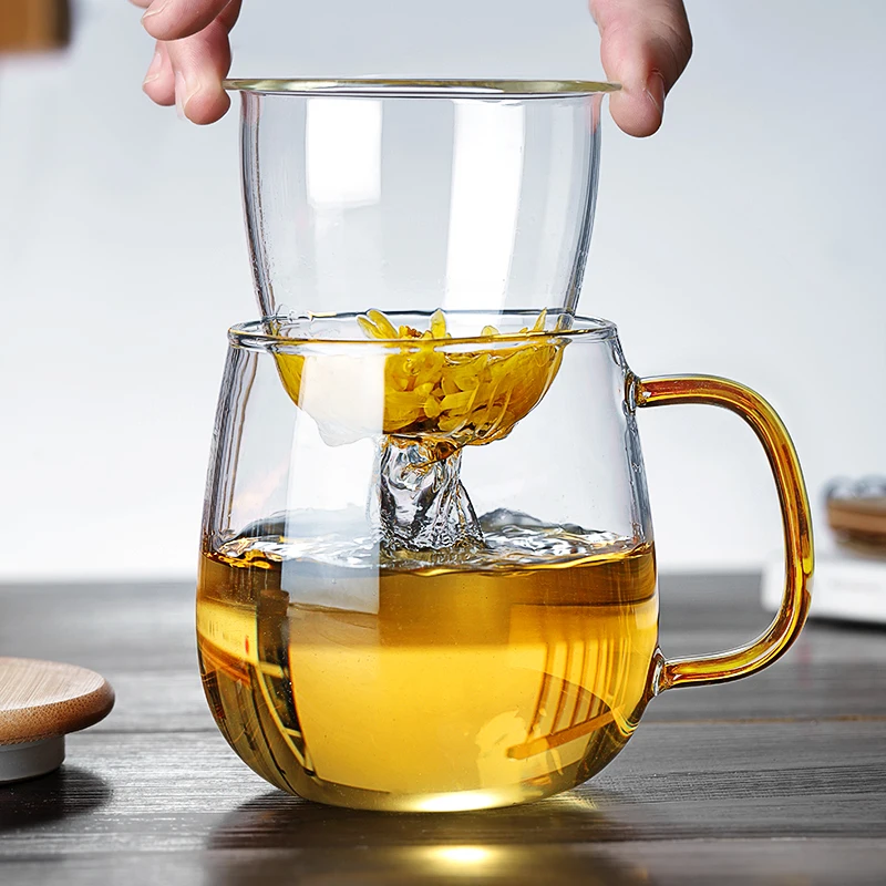 

Household Glass Teacup for Stove Office Heat Resistant High Temperature Explosion Proof Tea Infuser Milk Rose Flower Mug Tea Cup