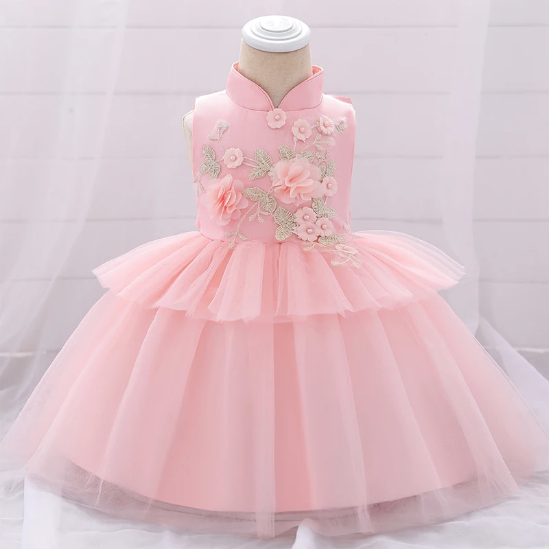 Pink Коллекция года, новогоднее платье для маленьких девочек, одежда платье для новорожденных девочек на крещение, вечерние платья на свадьбу, первый день рождения вечернее платье на возраст от 3 до 12 месяцев - Цвет: Pink