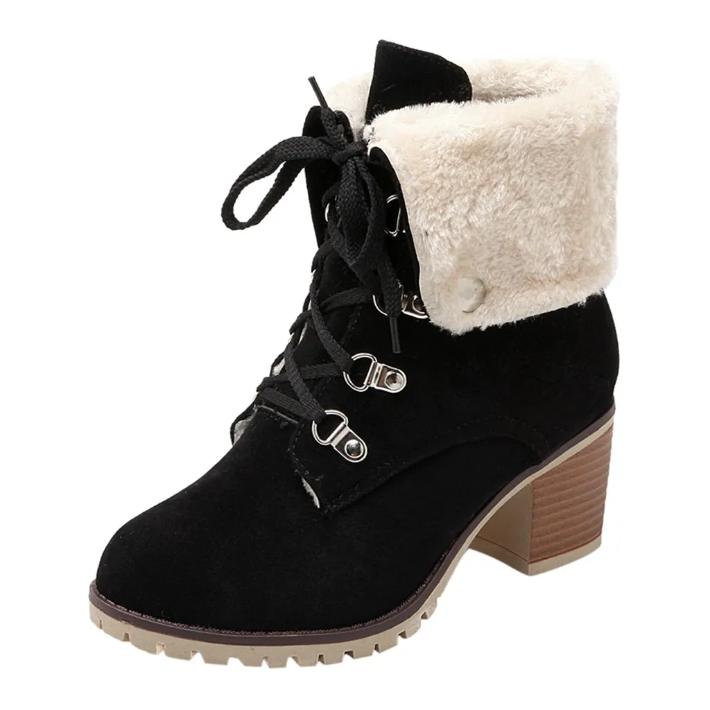 Женские замшевые ботинки с круглым носком Однотонные теплые зимние на