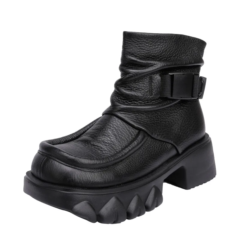 

Punk Black Brown Ladies Ankle Platform Female Booties Shoes Woman Casual Chunky Hot Sale Genuine Leather Marten Boots For Women
