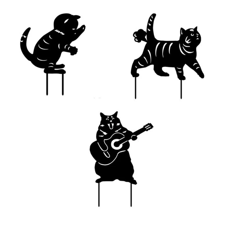 

3PCS Cat Silhouette Stake Yard Art Acrylic Garden Decoration Cat Crafts Lawn Ornament For Courtyards Backyards Lawns