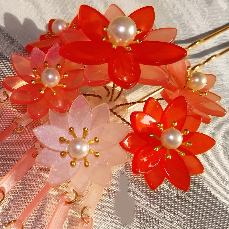 1 шт. заколка в классическом японском стиле с кисточками и Сакурой Ступенчатая