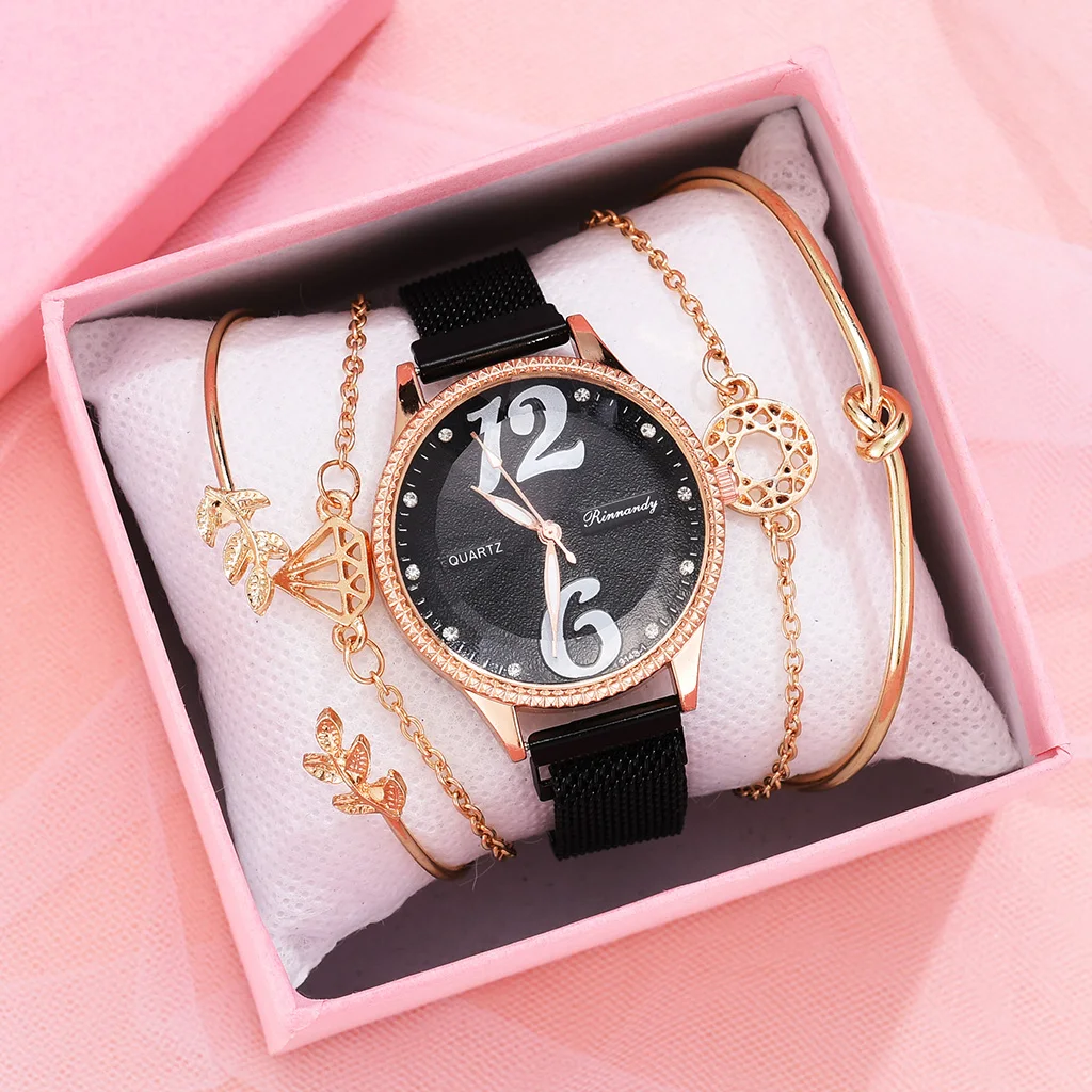 

5 шт./комплект, Женские кварцевые наручные часы с браслетом