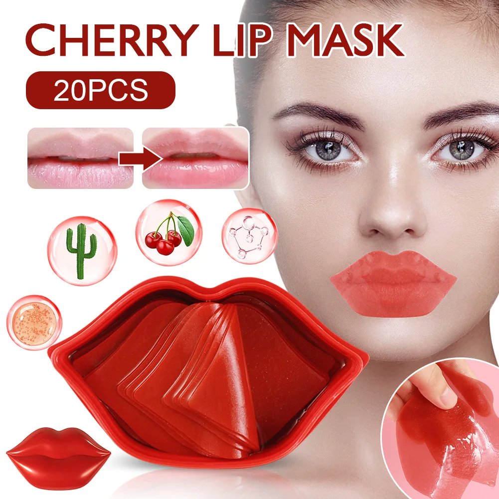 20pcs Cherry Lip Mask Deep Moisturizing Hydrating Lip Mask Reduce Lip Lines Dryness Day and Night Lip Care