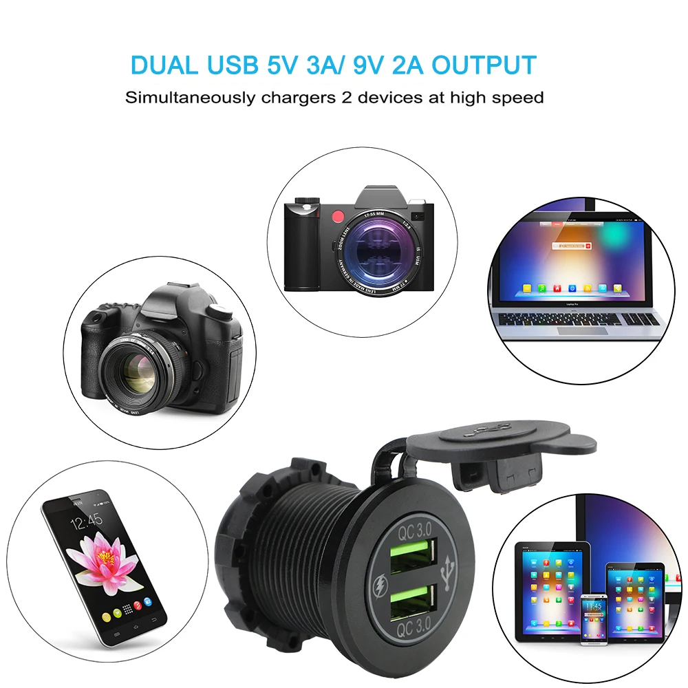 YOSOLO Dual USB Зарядное устройство автомобиля 12V Запчасти QC 3 0 Быстрый быстрой зарядки