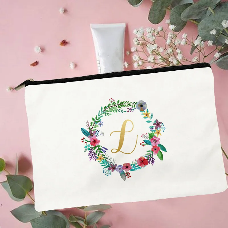 

Women Floral Initial L Printed Make up bag Fashion Women Cosmetics Organizer Bag for Travel Colorful Storage Bag for Lady Bag