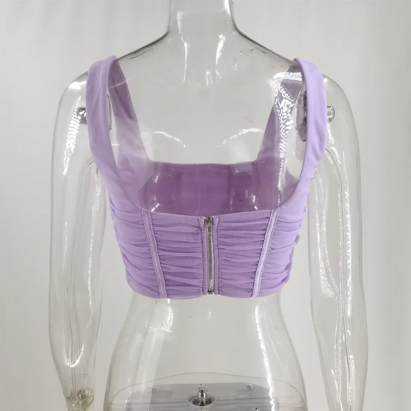 

Cryptographic Sleeveless Elegant Bustier Mesh Corset Top Fashion Crop Top Sexy Backless Cropped Feminino Vest Top Cropped Autumn