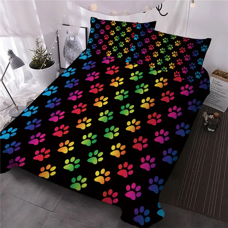 Colorful BlessLiving Kids Duvet Cover Rainbow Paw Bed Set 3 Pieces Cute Puppy Dogs Bedding Set for Teens Colorful Bedspreads King Posciel - Цвет: Colorful