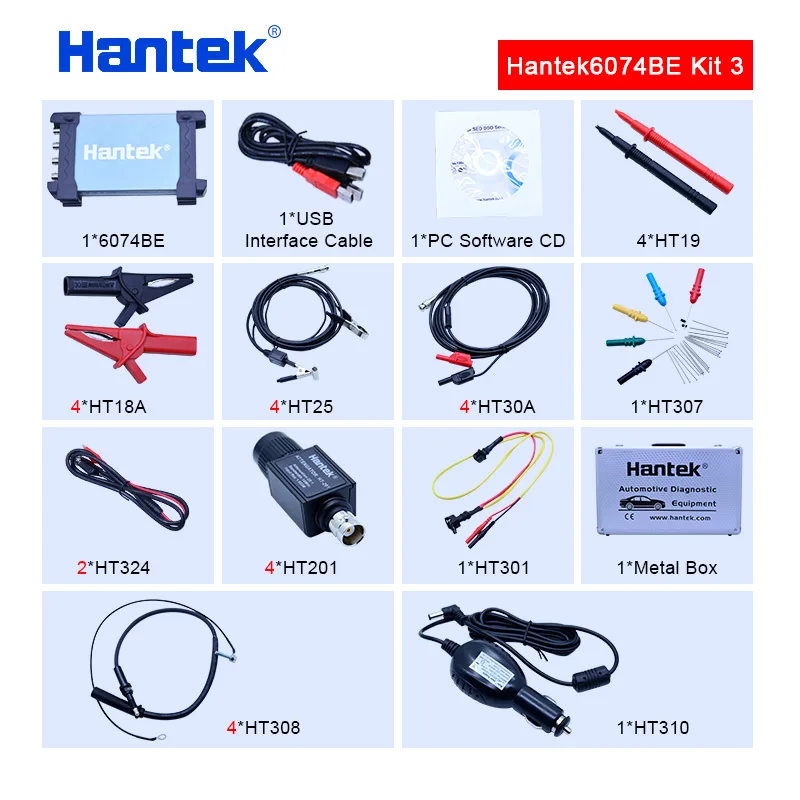 Hantek автомобильный Осциллограф портативный осциллограф ПК 6074BE USB 2,0 интерфейс 4CH 70 МГц Стандартный оснащен более 80 типов