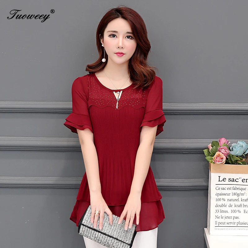 Blusas mujer de moda 2019 черная Свободная шифоновая блузка женские рубашки с коротким