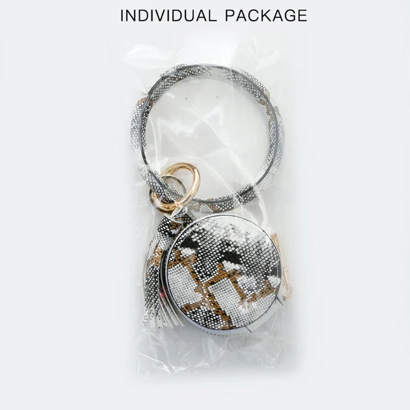 

Earbuds Keychain Bracelet Leather Case Wristlet with Makeup Mirror for Women 94PB